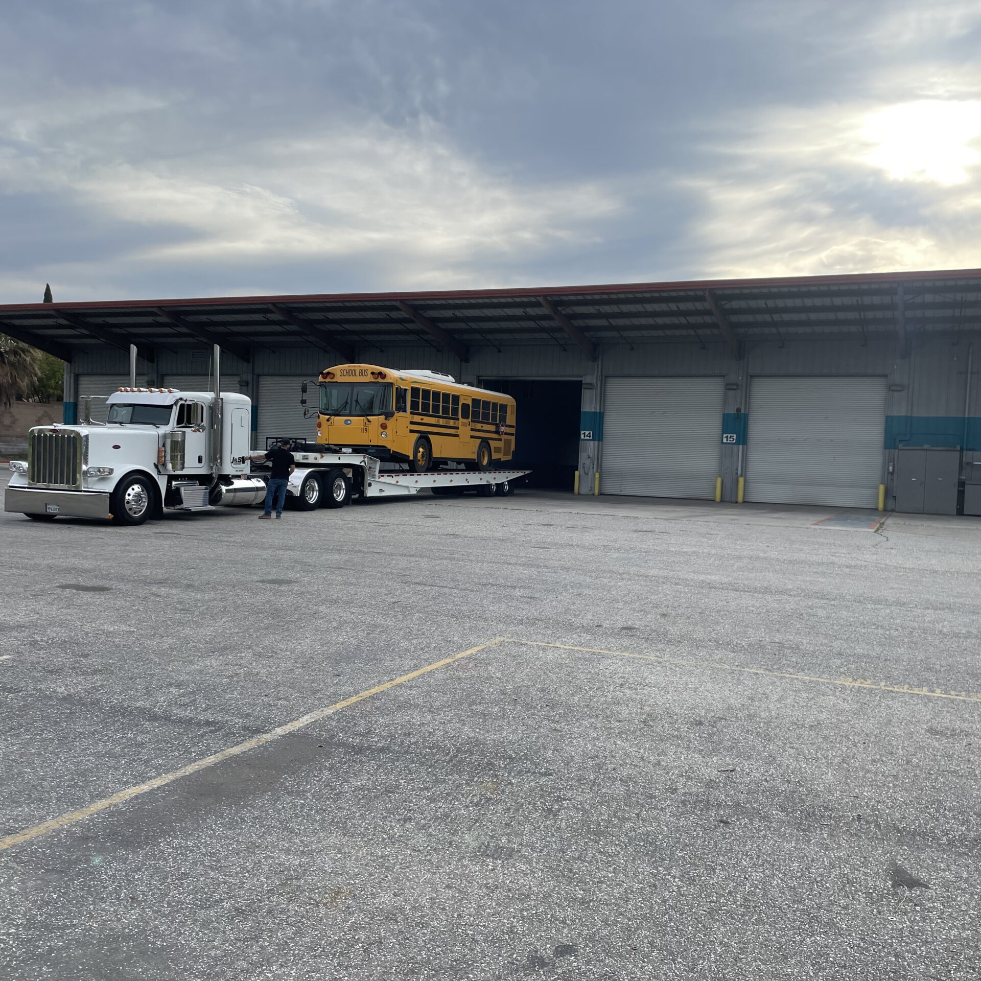 Preparing a bus repair job at the new repair shop in Fontana